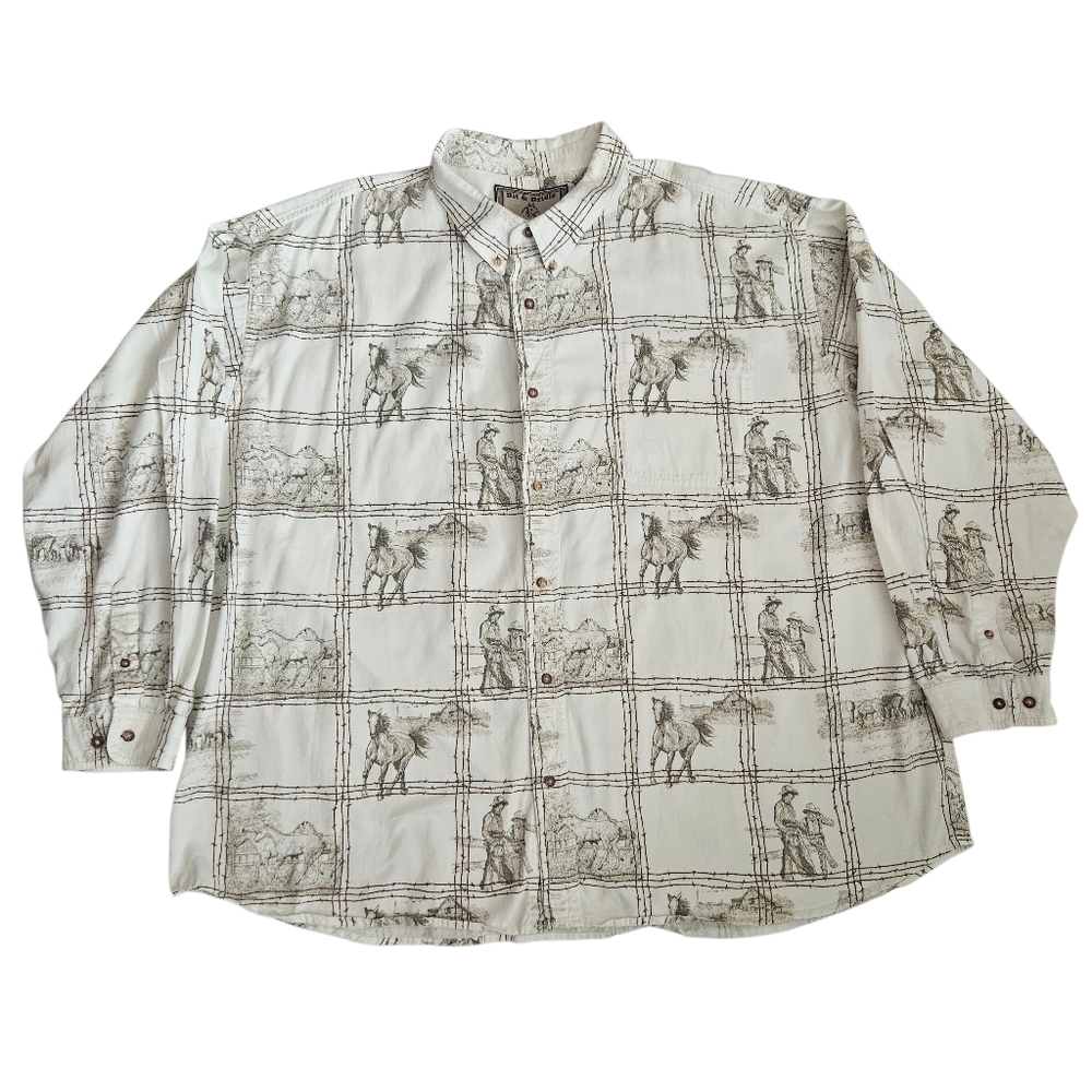 Men's Bit & Bridle Long Sleeve Shirt Sz 2X Western Horses Cowboys Rodeo